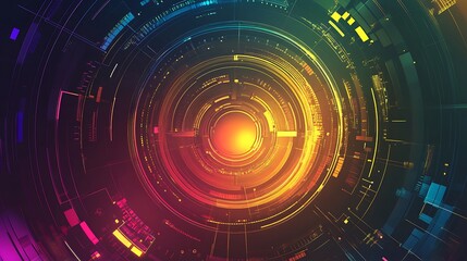 Obraz premium Abstract technology background with glowing neon circles and lines.