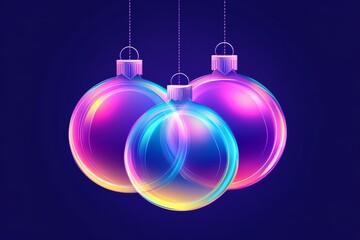 Fototapeta premium Futuristic neon glowing Christmas ornaments on dark background blending traditional festive symbols with modern vibrant lighting for a unique holiday design