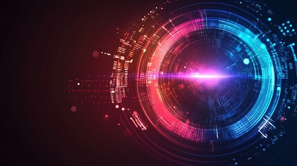 Obraz premium Abstract digital technology background with glowing circles and light effects.