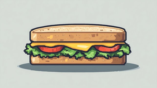 recommend clip art: Cartoon illustration of a classic sandwich with cheese, tomato, and lettuce on wheat bread
