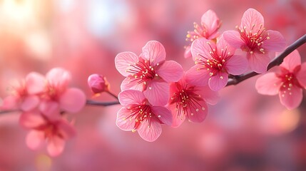Naklejka premium Soft pink cherry blossoms in bloom against a blurred background