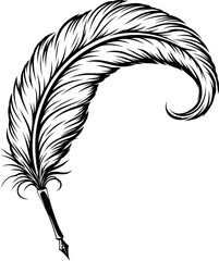 Detailed quill pen with a feather. Tattoo, intricate design and decor element. Highly detailed and accurate lines for print or engraving