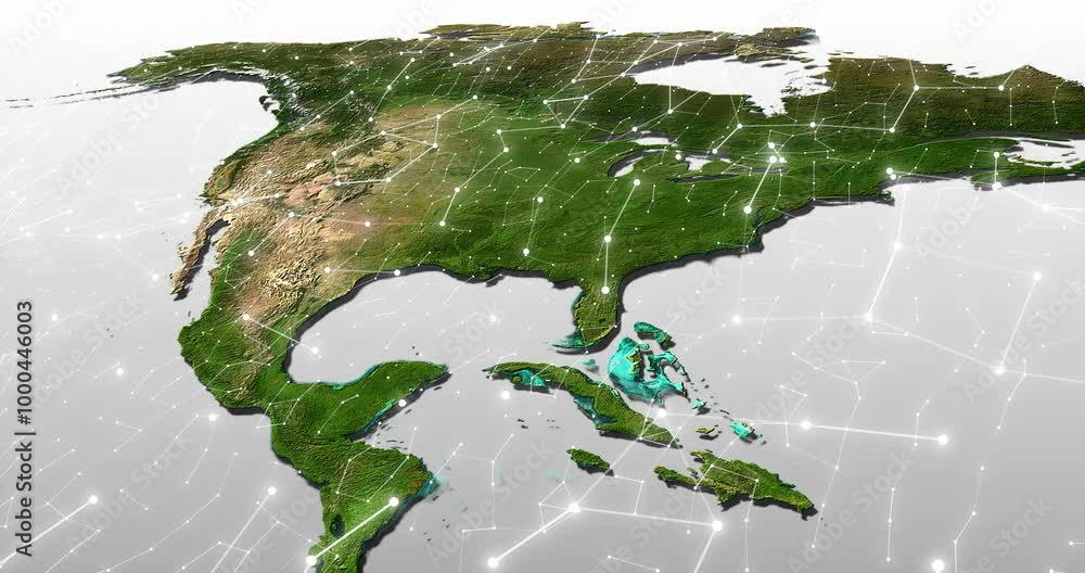 Poster map, network and north america with grid lines for international or global communication. future, ho