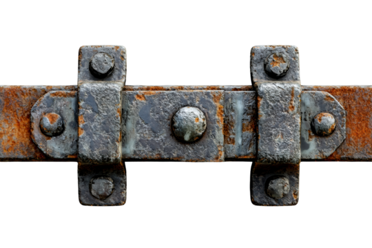 Rusty metal hinge on white isolated background transparent background