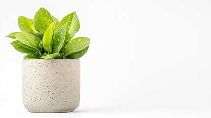 A variegated Cordyline in a ceramic pot on solid white background, single object