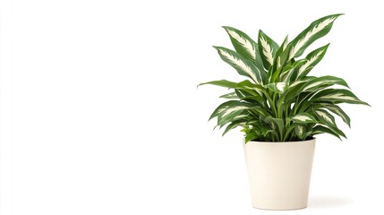 Fototapeta premium A variegated Ctenanthe in a modern geometric pot on solid white background, single object