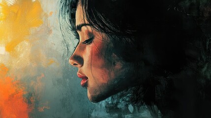 A Close-Up Portrait of a Woman's Profile with Abstract Background
