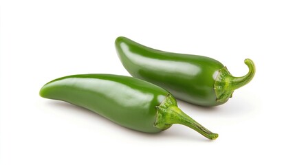Green chili peppers on solid white background, single object