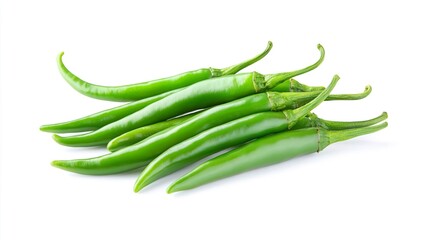 Green chili peppers on solid white background, single object