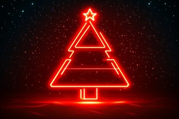 Neon red Christmas tree glowing against a dark background creating a bold and modern holiday design with vibrant lighting and festive cheer