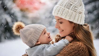 Obraz premium Firefly Mother and Baby in Matching Winter Coats