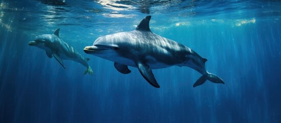 Obraz premium Dolphins Swimming in the Blue Ocean