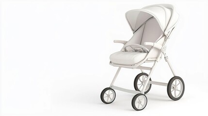 White baby stroller isolated on white background