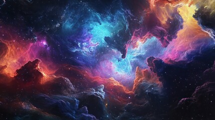 Fototapeta premium A Cosmic Nebula with Swirling Gaseous Clouds and Scattered Stars