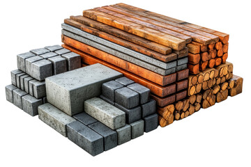 Various building materials, isolated on white background transparent background