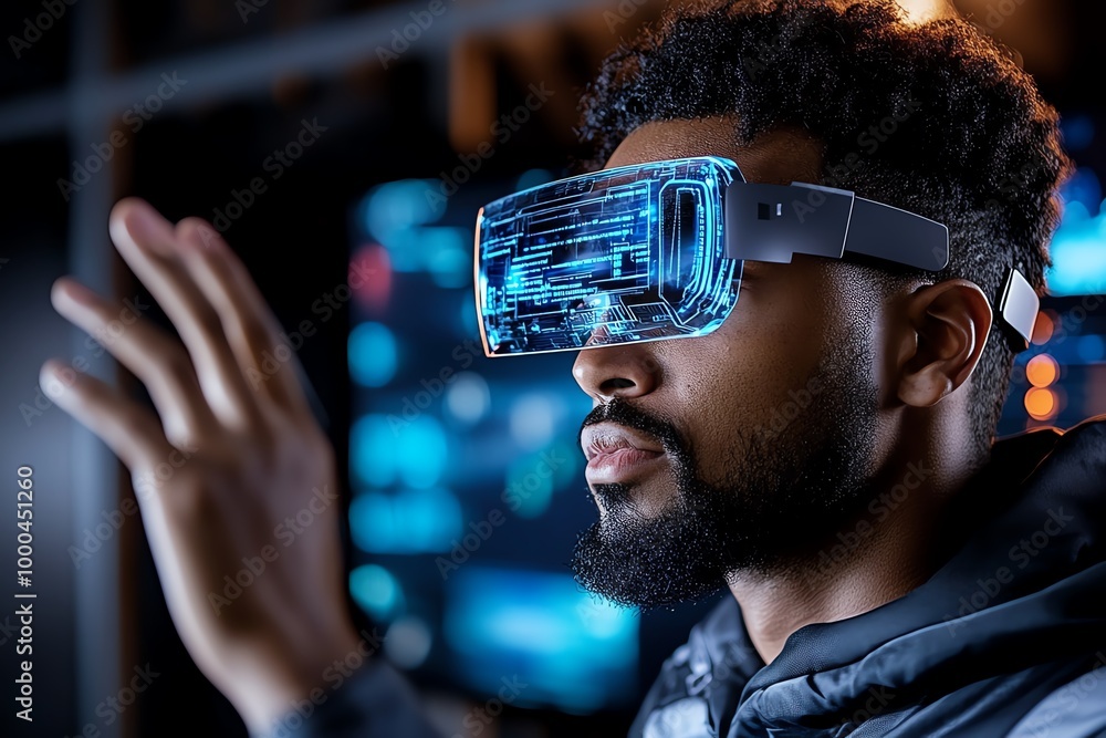 Poster Hacker in a futuristic virtual reality world, navigating through layers of encrypted firewalls and digital defenses, represented as holographic barriers