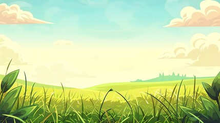 Adorable Cartoon Grassland Background: A Charming and Whimsical Scene. Delight in the Colorful and Fun Atmosphere