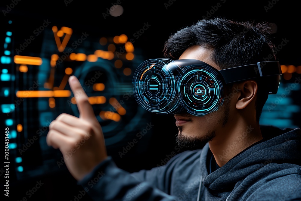 Poster Hacker in a futuristic virtual reality world, navigating through layers of encrypted firewalls and digital defenses, represented as holographic barriers