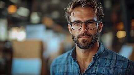 Fototapeta premium Portrait of a Handsome Young Man with Beard and Glasses