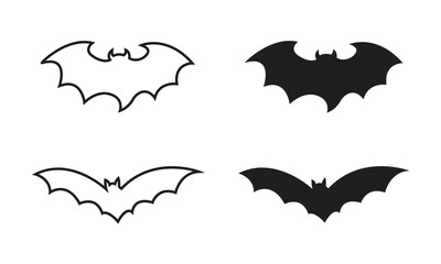 Vector Bat Icon Set With Outline And Silhouette Style