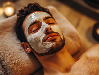 Man facial mask spa treatment