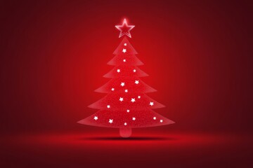 Glowing Christmas tree illuminated with red lights against a dark background emphasizing the vibrant beauty and festive magic of the holiday season