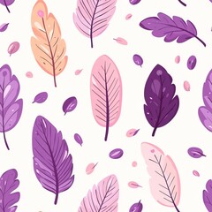 Seamless pattern with purple and pink leaves on white background