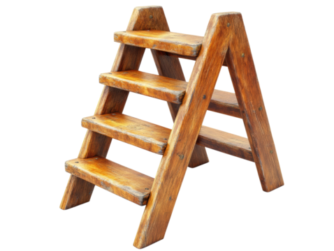 Wooden ladder, rustic design on white isolated background transparent background
