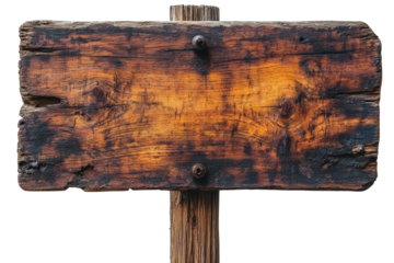 Wooden signboard with a rustic design on a white background. transparent background