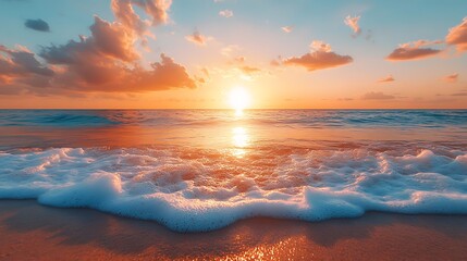 Beautiful sunset over ocean waves with colorful clouds