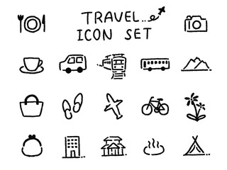 旅行イメージのシンプルな手描きアイコンセット