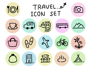 旅行イメージのシンプルな手描きアイコンセット
