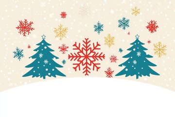 Fototapeta premium Minimalist holiday pattern featuring festive snowflakes stars and evergreen trees on a neutral background blending modern design with classic Christmas elements