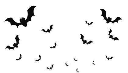 Bats fly from bottom to top. Illustration isolated on white background. Vector graphics. Flat design