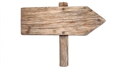 Rustic wooden arrow sign isolated on white.