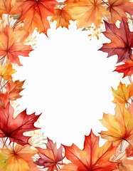 Watercolor fall leaves frame