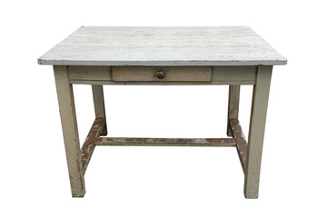 old wooden table with drawer isolated on white background