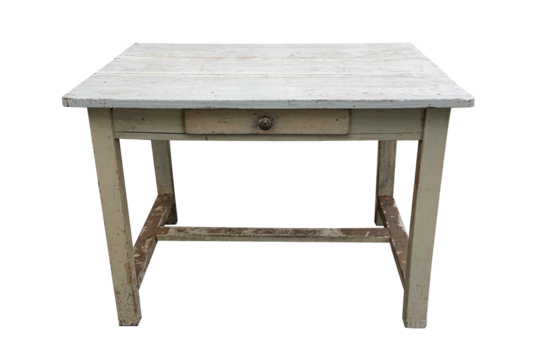 old wooden table with drawer isolated on white background