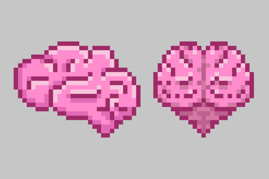 Drawing of brain, organ pixel art. 
