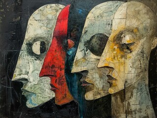 Fototapeta premium Abstract Portrait of Four Faces: Exploring Identity and Emotion