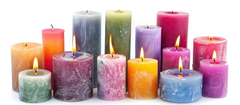 Different Size And Colors Candles Isolated On A White Background