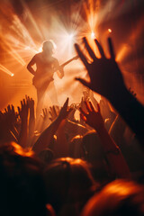 Silhouette of hard rock guitarist performing with energy, crowd, and passion at a live concert