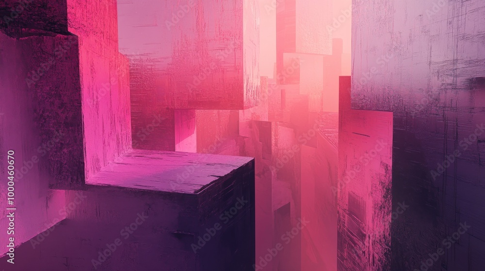 Canvas Prints Abstract Cityscape with Pink and Purple Geometric Shapes