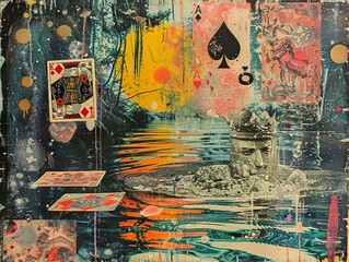 Fototapeta premium Surreal Collage with Playing Cards and a King's Face