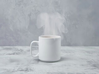 Steam Rising: Minimalist White Coffee Mug on Concrete, Embracing Negative Space
Keywords: