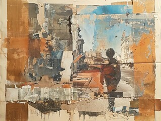 Abstract Cityscape Collage: Layered Textures and Urban Silhouettes
