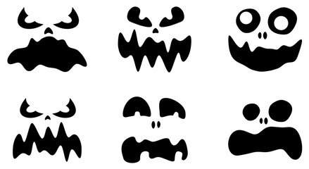 Naklejka premium Collection of spooky pumpkin faces in black silhouette. Vector illustration perfect for Halloween decorations and crafts.