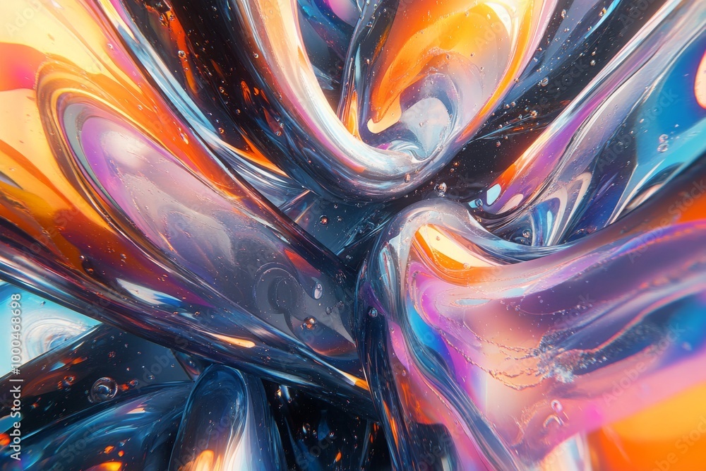 Poster abstract swirls of multicolored liquid in a close up shot creating a mesmerizing fluid composition w