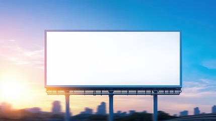 Fototapeta premium Blank billboard under clear sky, perfect for advertising, sunset in the background.