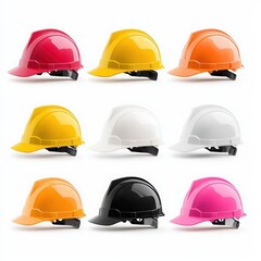 Fototapeta premium Colorful construction hard hats on isolated background.